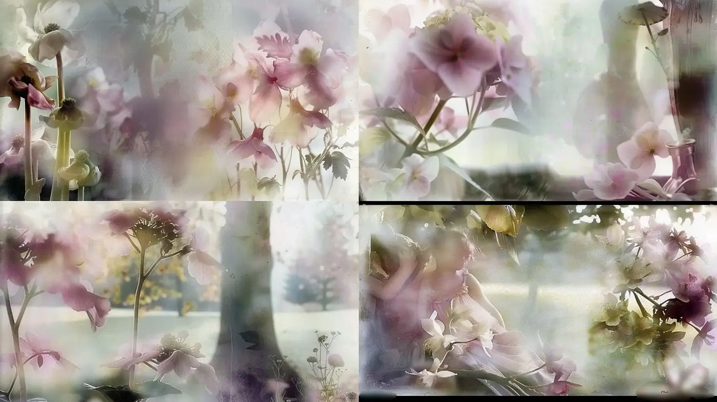 Ethereal Florals in Soft Focus: An Evocative Blend of Pastel Impressions - Midjourney sref style