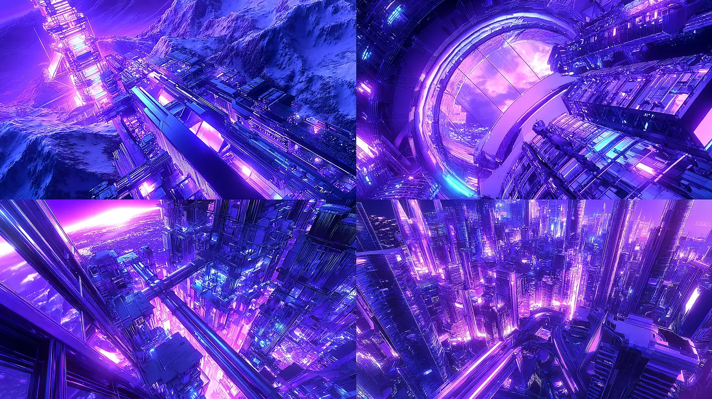Futuristic and Ethereal Urban Landscapes with a Cyberpunk Aesthetic - Midjourney sref style
