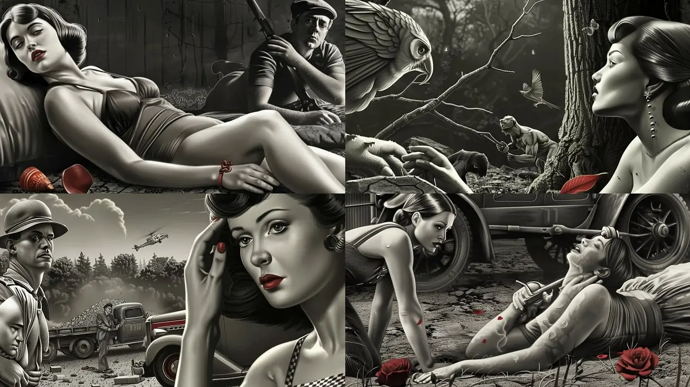 Monochromatic Narrative: A Cinematic Homage in Grayscale - Midjourney sref style