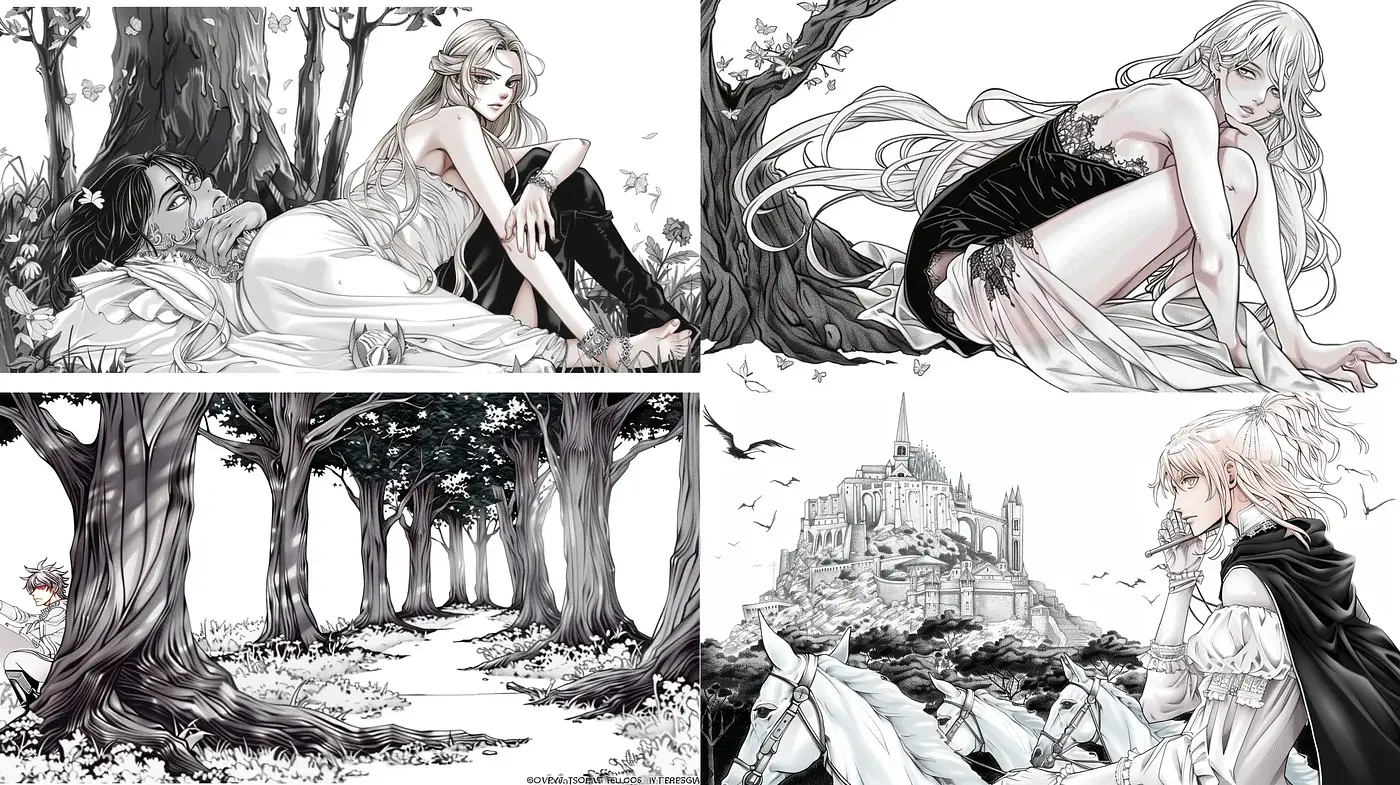Monochromatic Elegance with a Fantasy Manga Essence - Midjourney sref style