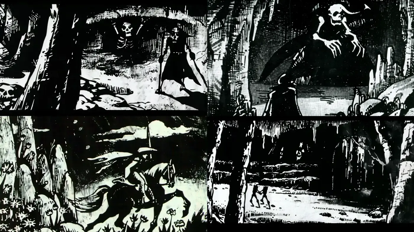 Gothic Noir Forest Scenes with High-Contrast Ethereal Touch - Midjourney sref style