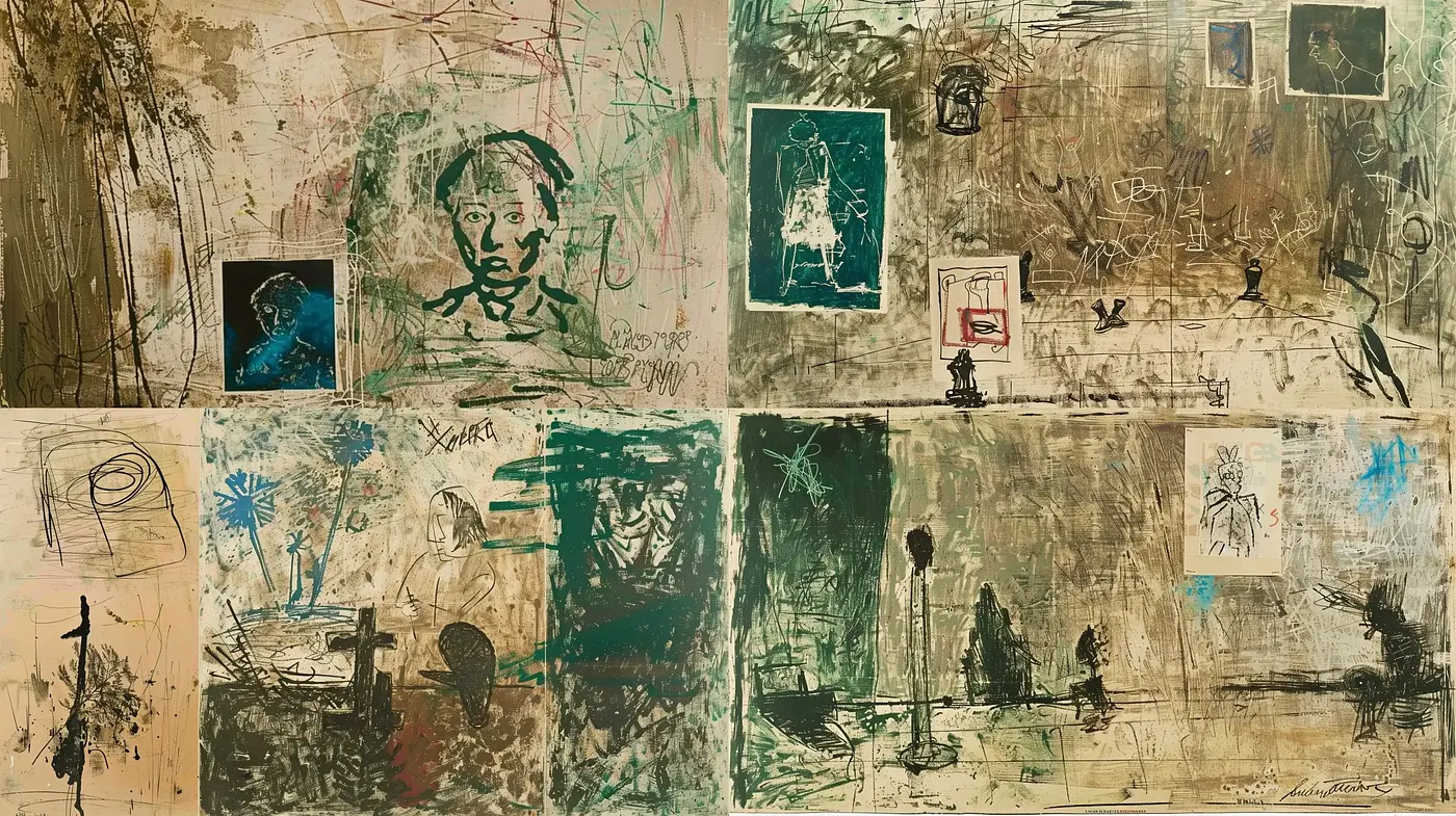 Abstract Graffiti Esque Collage with Vintage Undertones - Midjourney sref style