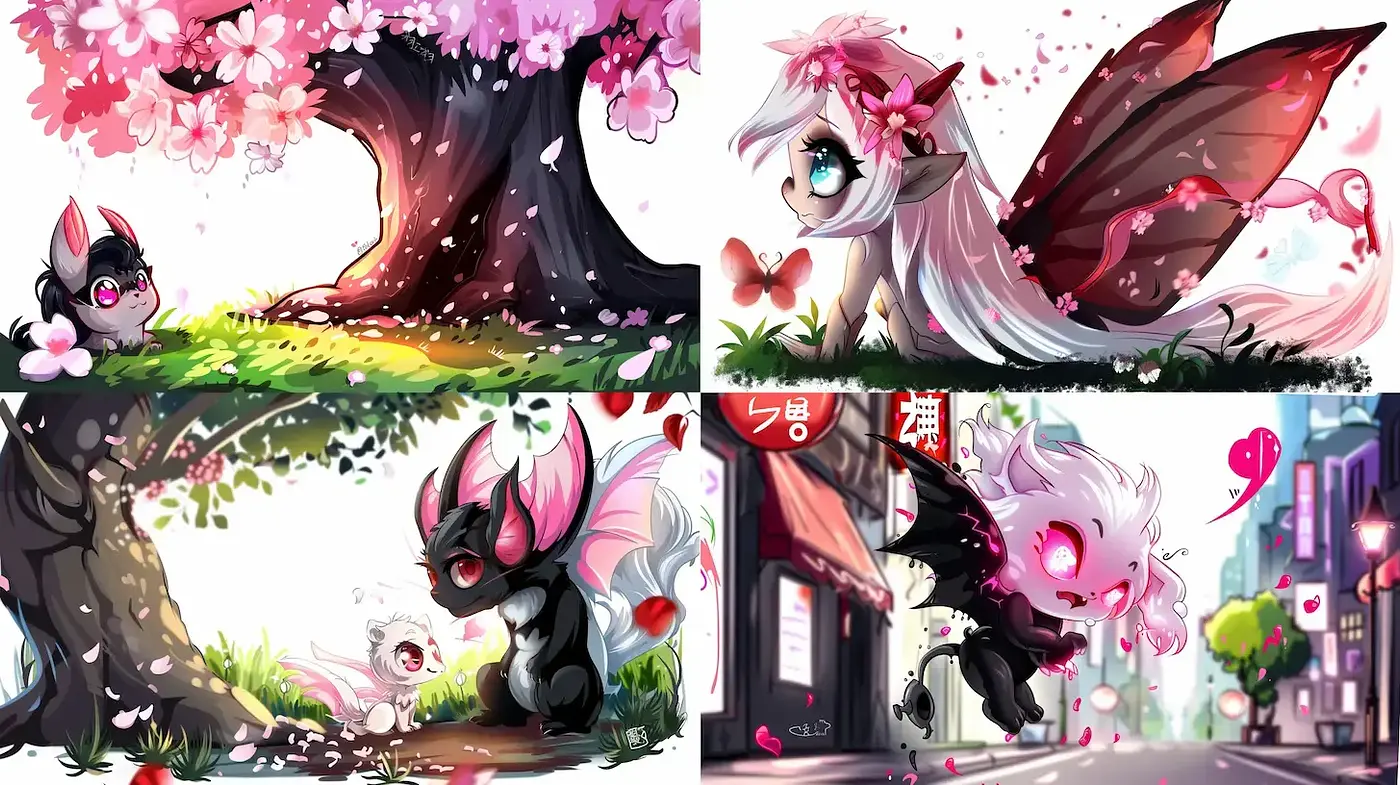Whimsical Fantasy with Adorable Creatures and Floral Elements - Midjourney sref style