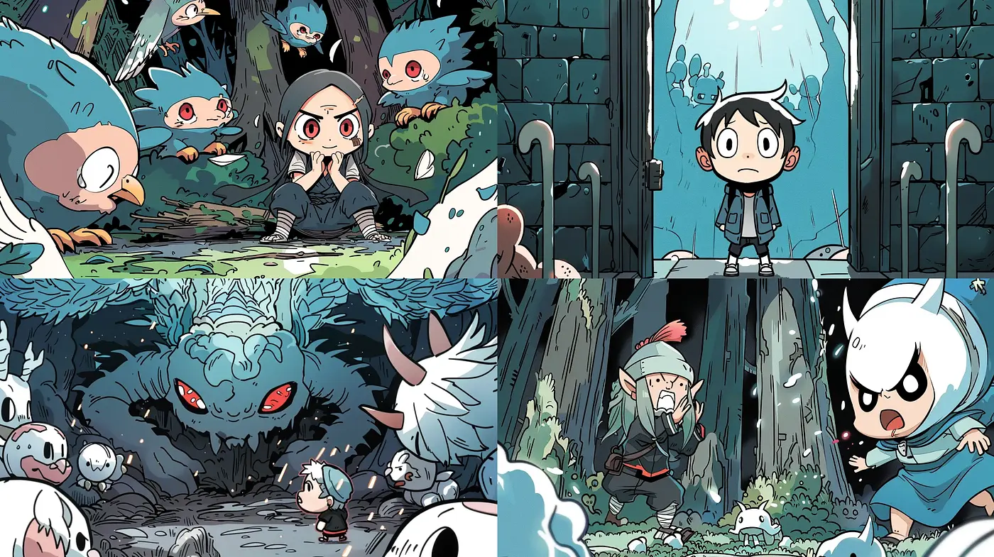 Enchanted Forest Adventure in Stylized Comic Expressionism - Midjourney sref style