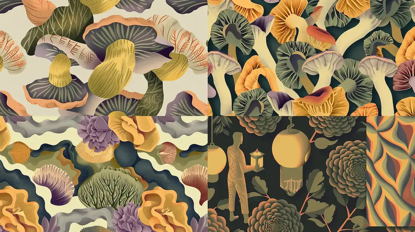 Whimsical and Textured Nature-inspired Patterns - Midjourney sref style