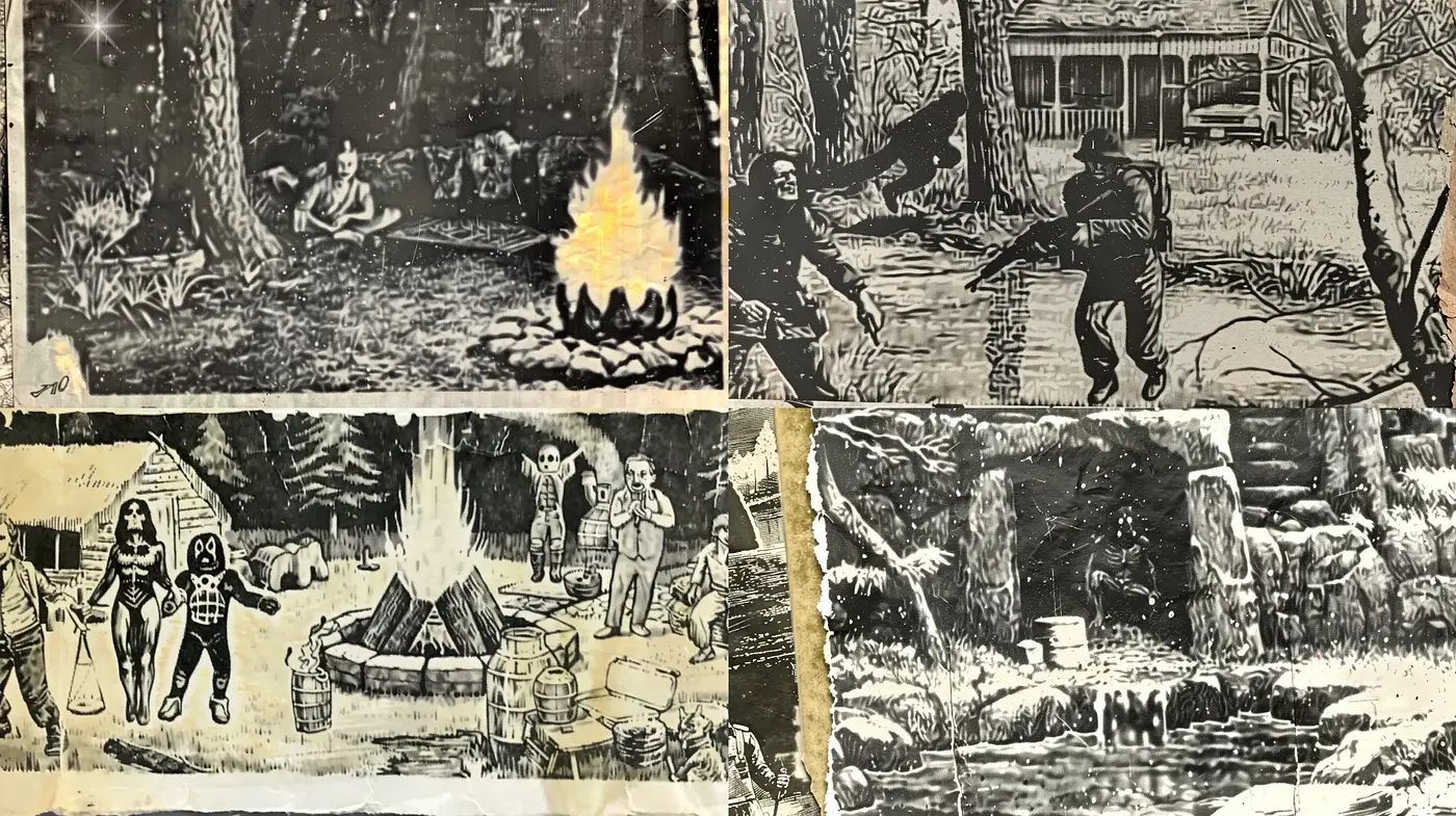 Consistent Vintage Monochromatic Storybook Illustration - Midjourney sref style