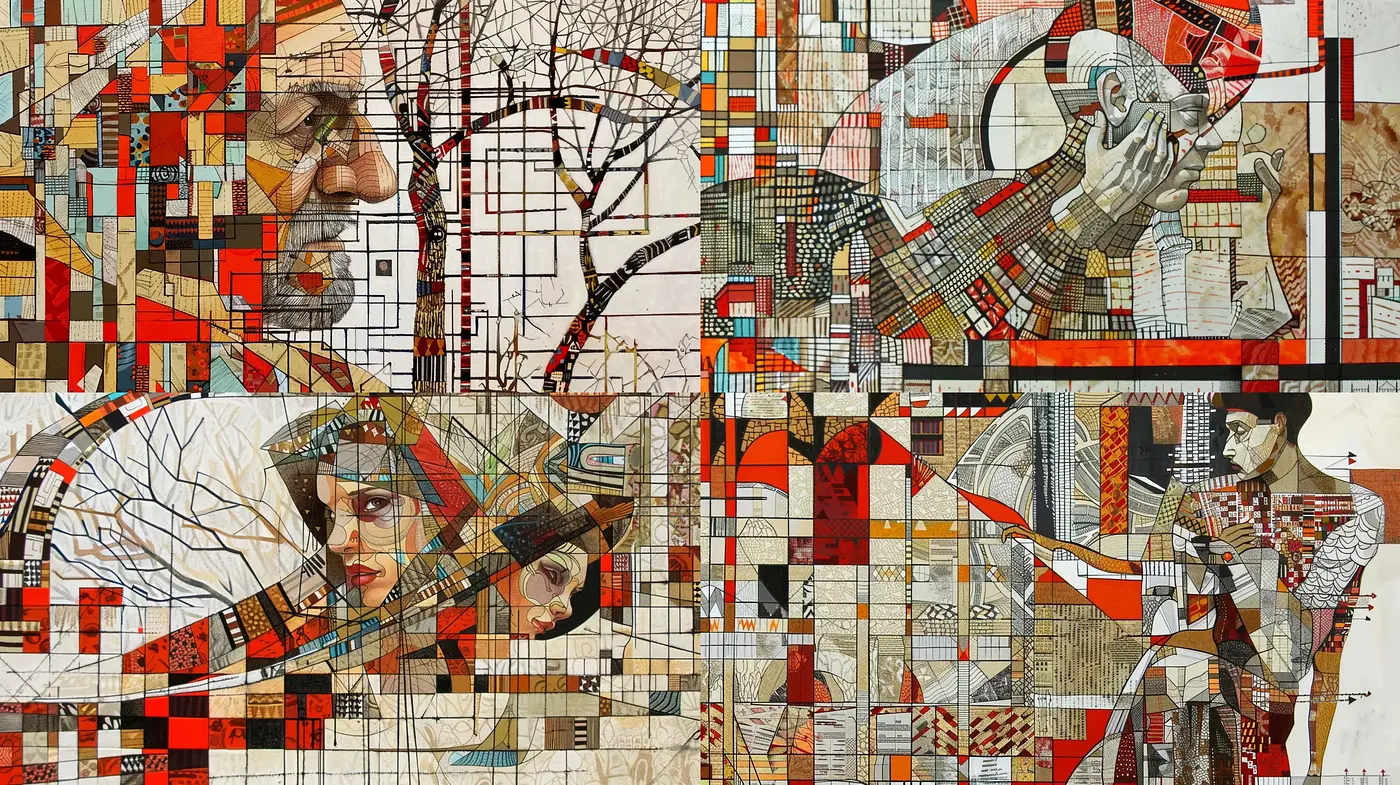 Synthetic Cubist-Influenced Collage of Fragmented Reality - Midjourney sref style