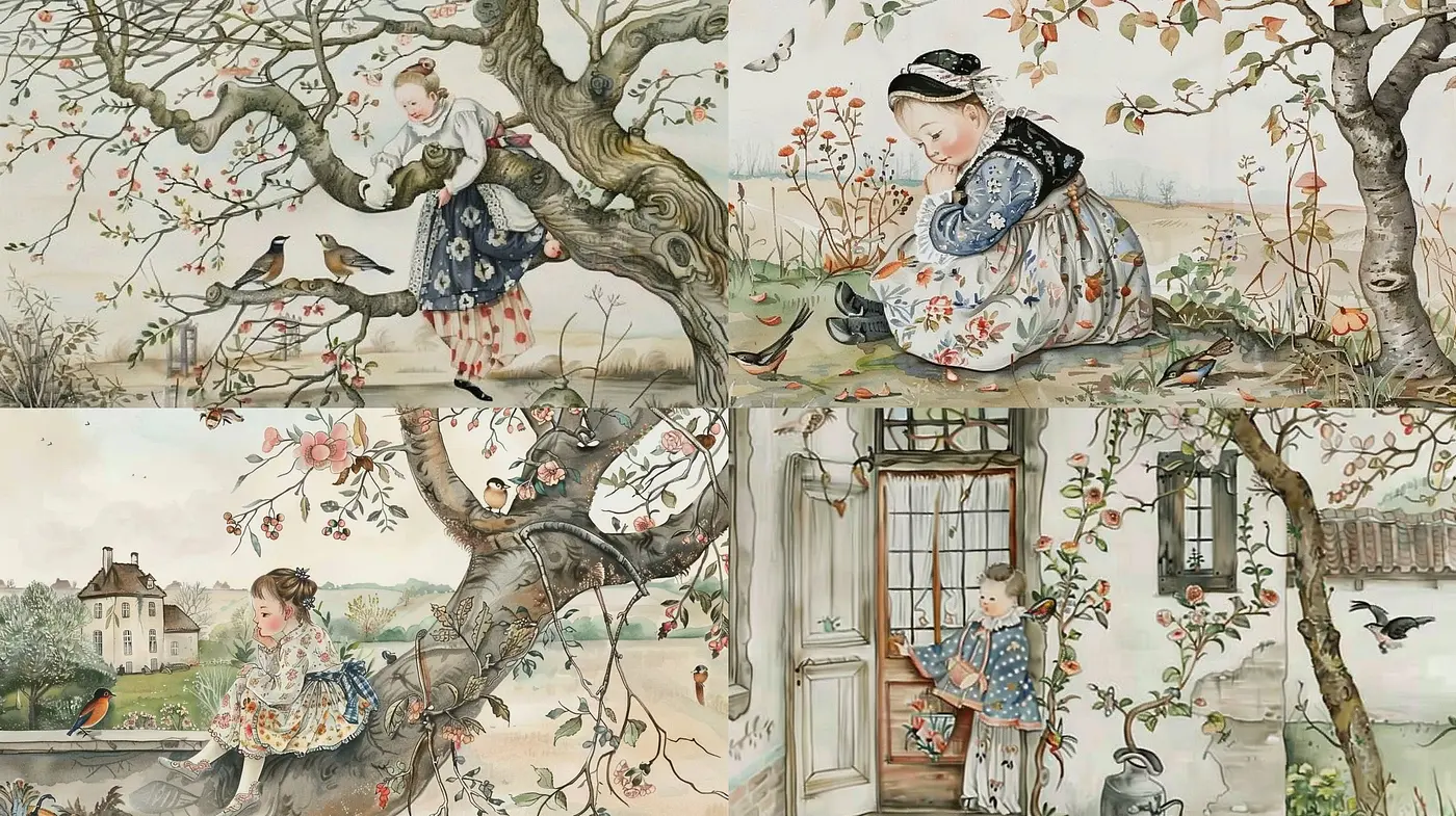Whimsical Serenity: A Fusion of Pastoral Charm and Storybook Illustration - Midjourney sref style
