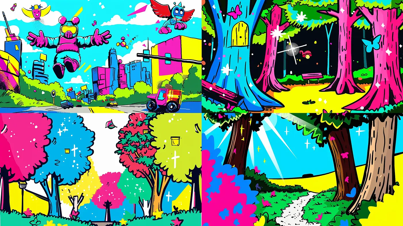 Vibrant Comic Book Euphoria with Surreal Overtones - Midjourney sref style