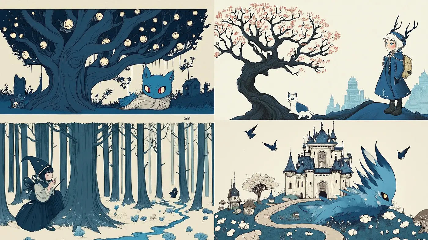 Whimsical Storybook Illustration Essence with a Fairy-Tale Mood - Midjourney sref style