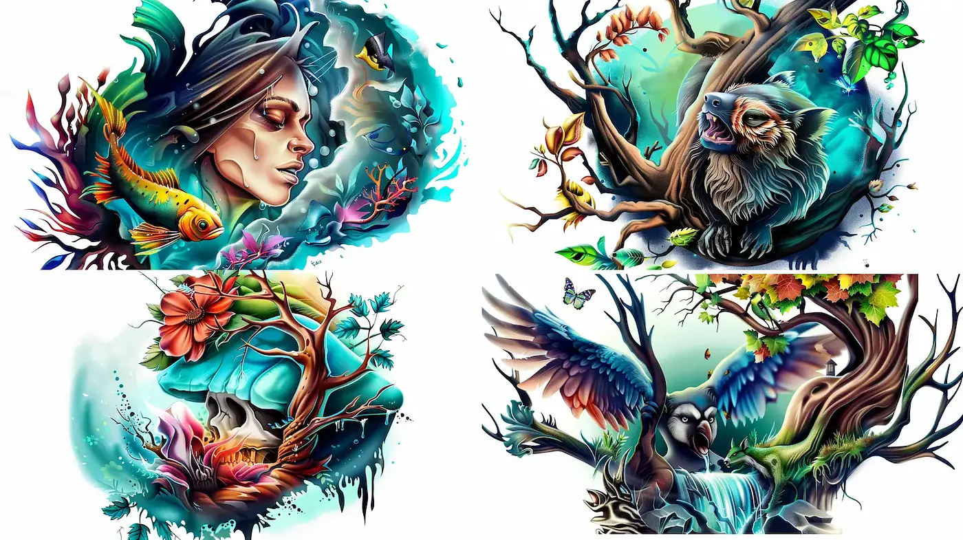 Vibrant, nature-inspired illustrations with a blend of realism and fantasy elements - Midjourney sref style