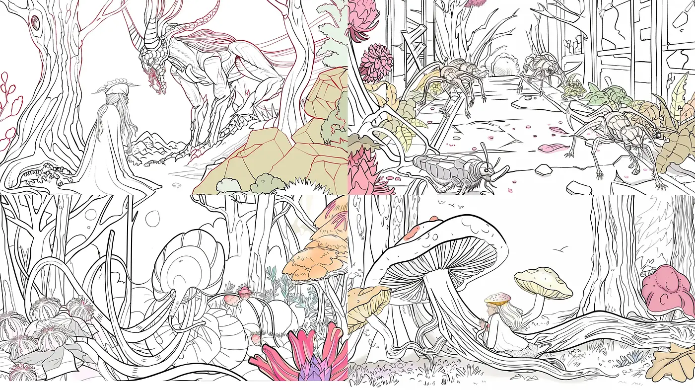 Whimsical Flora in Monochrome with Pastel Highlights - Midjourney sref style