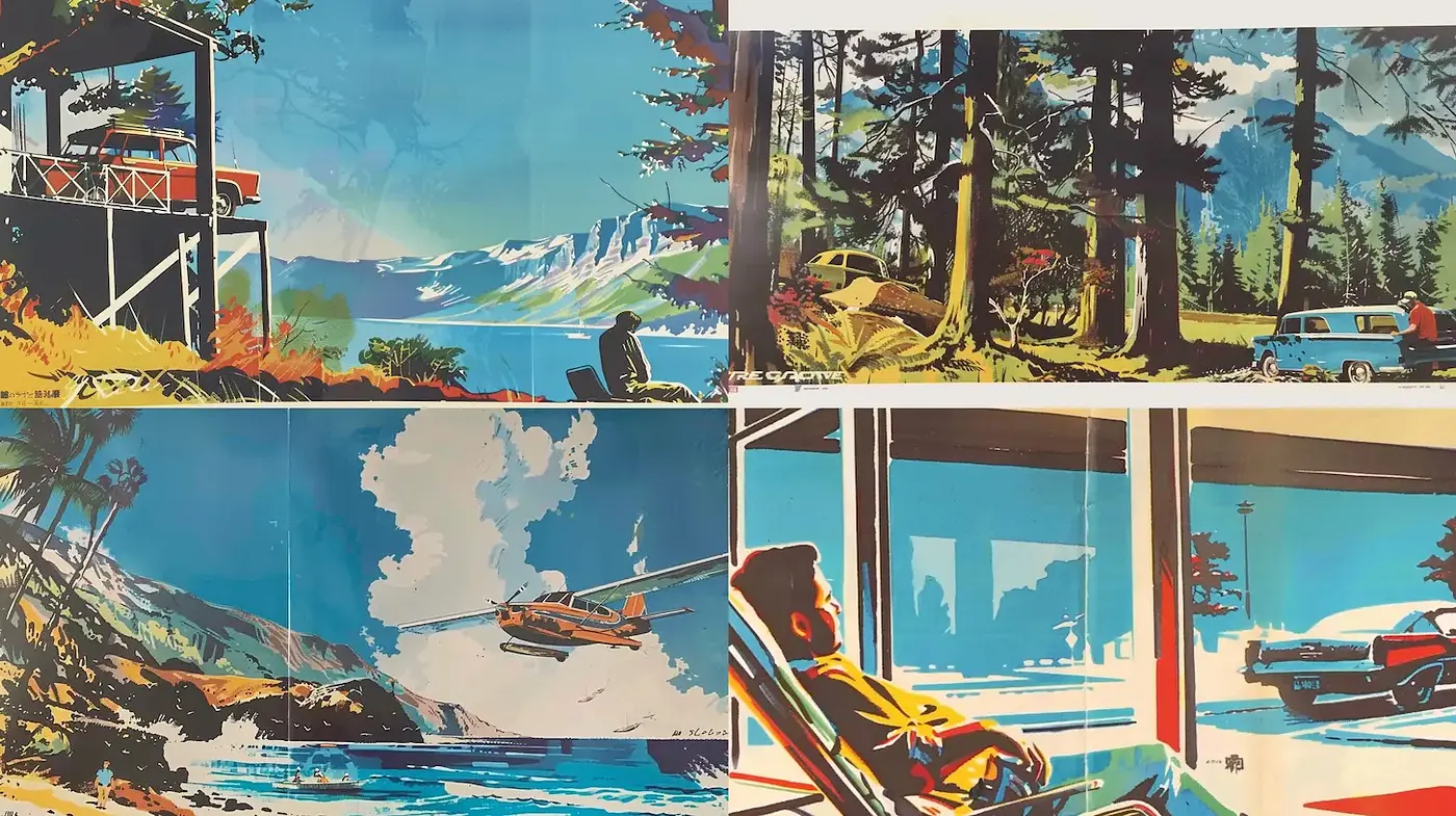 Vibrant Mid-Century Modern Aesthetic with Outdoor Landscapes - Midjourney sref style