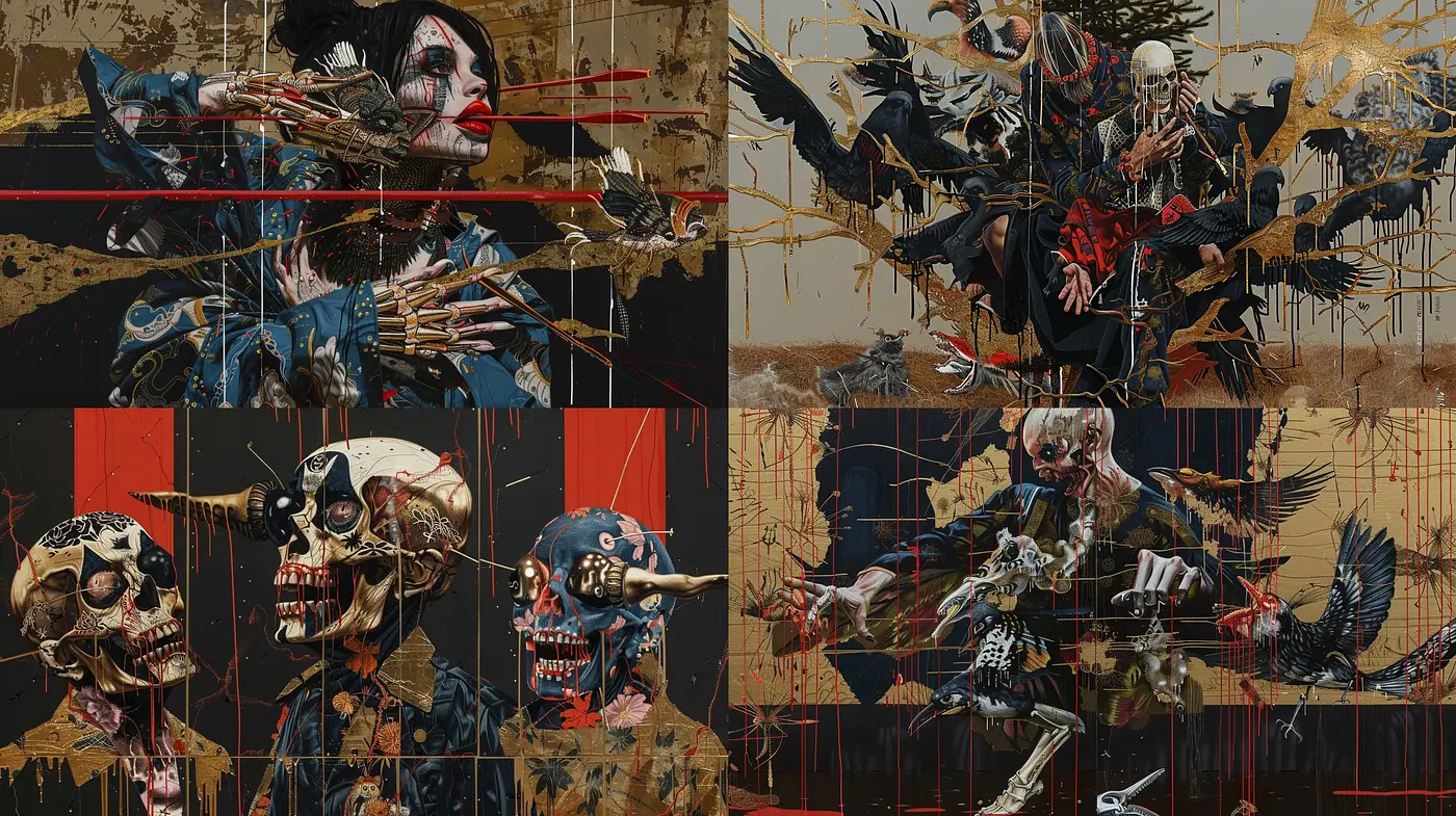 Chaotic Elegance in a Dystopian Brushstroke - Midjourney sref style