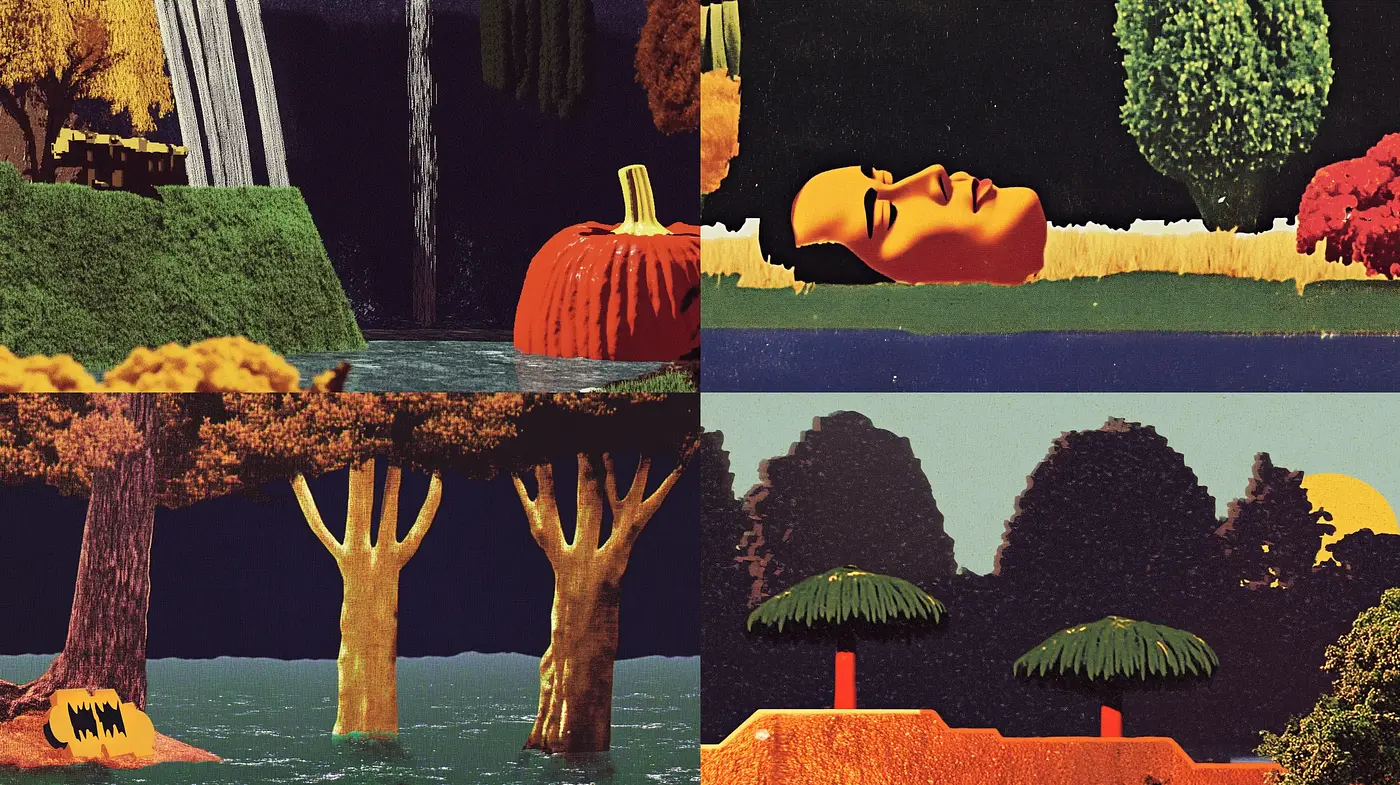 Eclectic Dreamscape Montage with Surrealist Overtones - Midjourney sref style