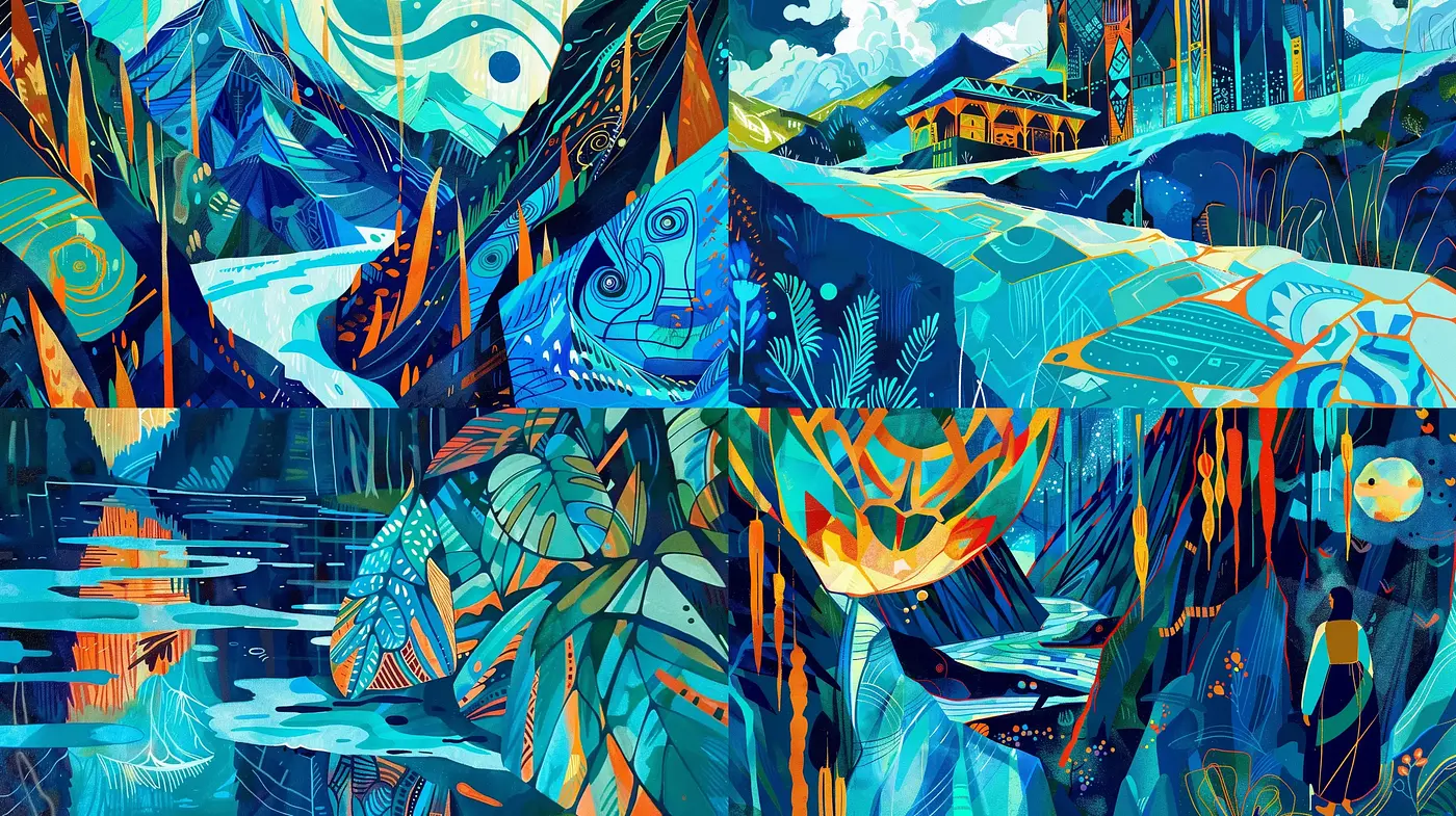 Vibrant Geometric Nature Fusion - Midjourney sref style
