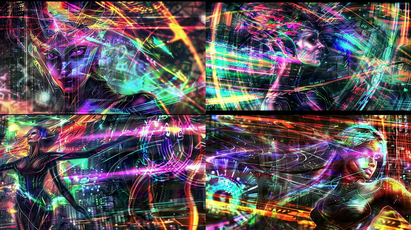 Neon Cyber Dreamscape: A Fusion of Vivid Colors and Digital Artistry - Midjourney sref style