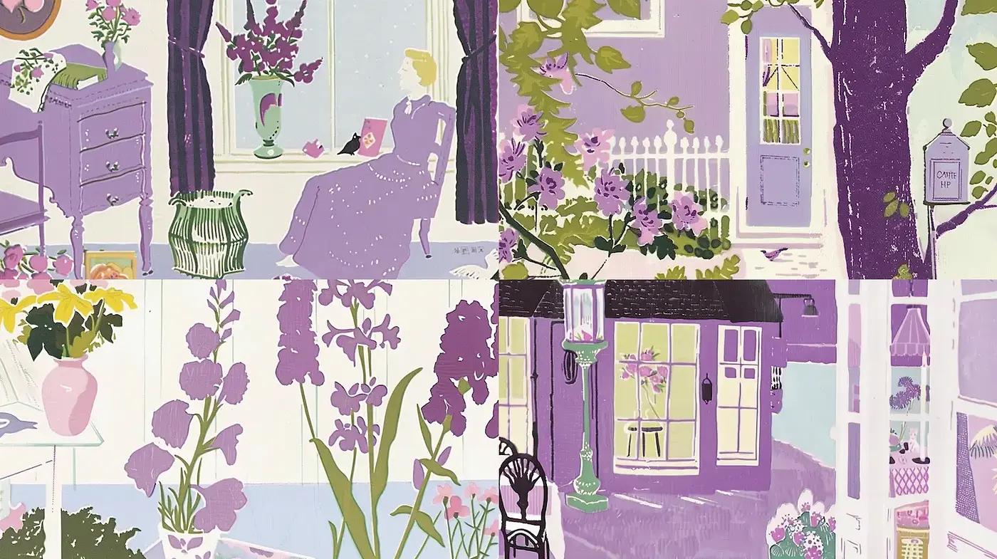 Whimsical and Serene Domestic Illustrations with Floral Motifs - Midjourney sref style