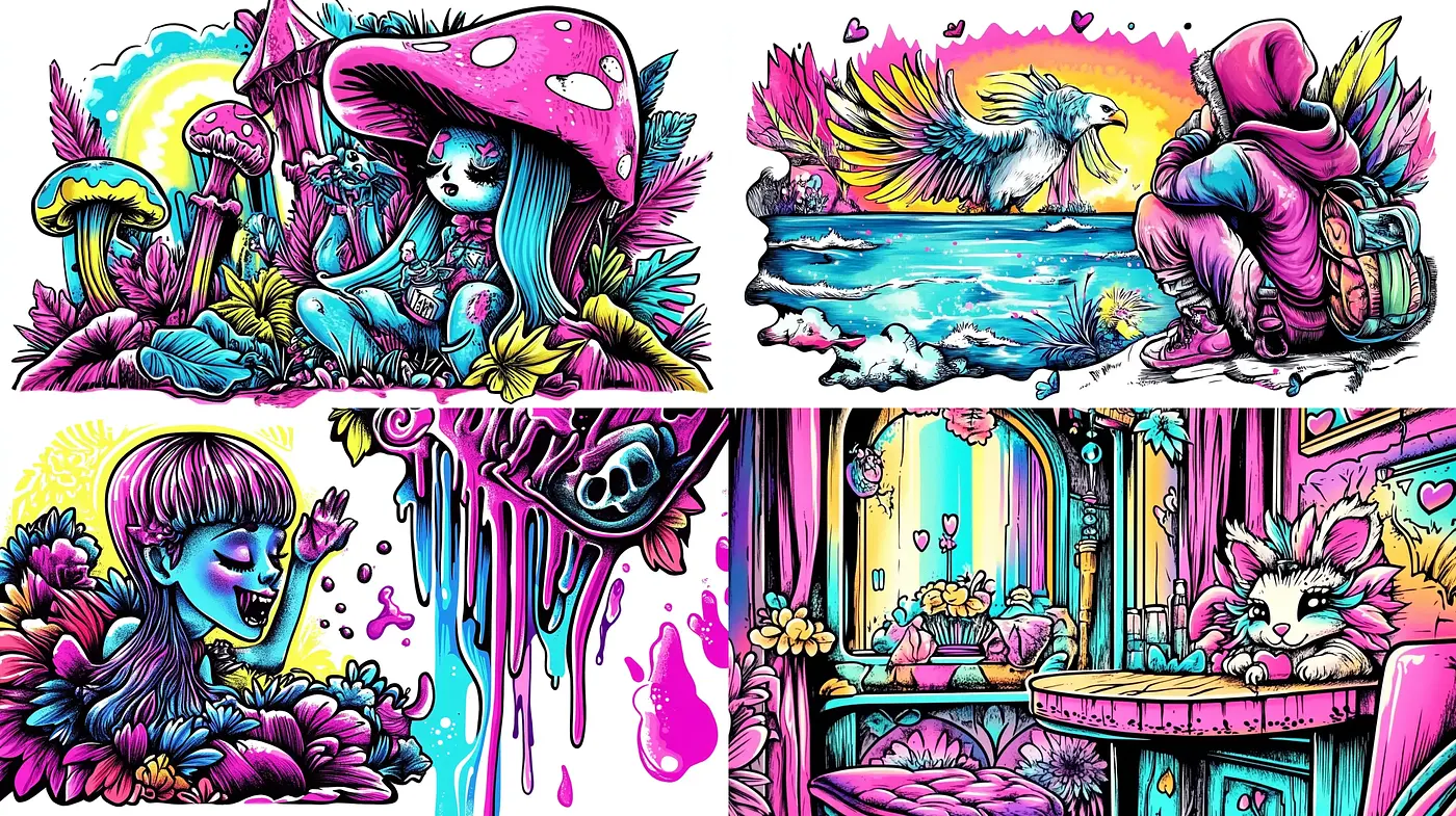 Psychedelic Dreamscape with Surrealist Pop Art Influence - Midjourney sref style