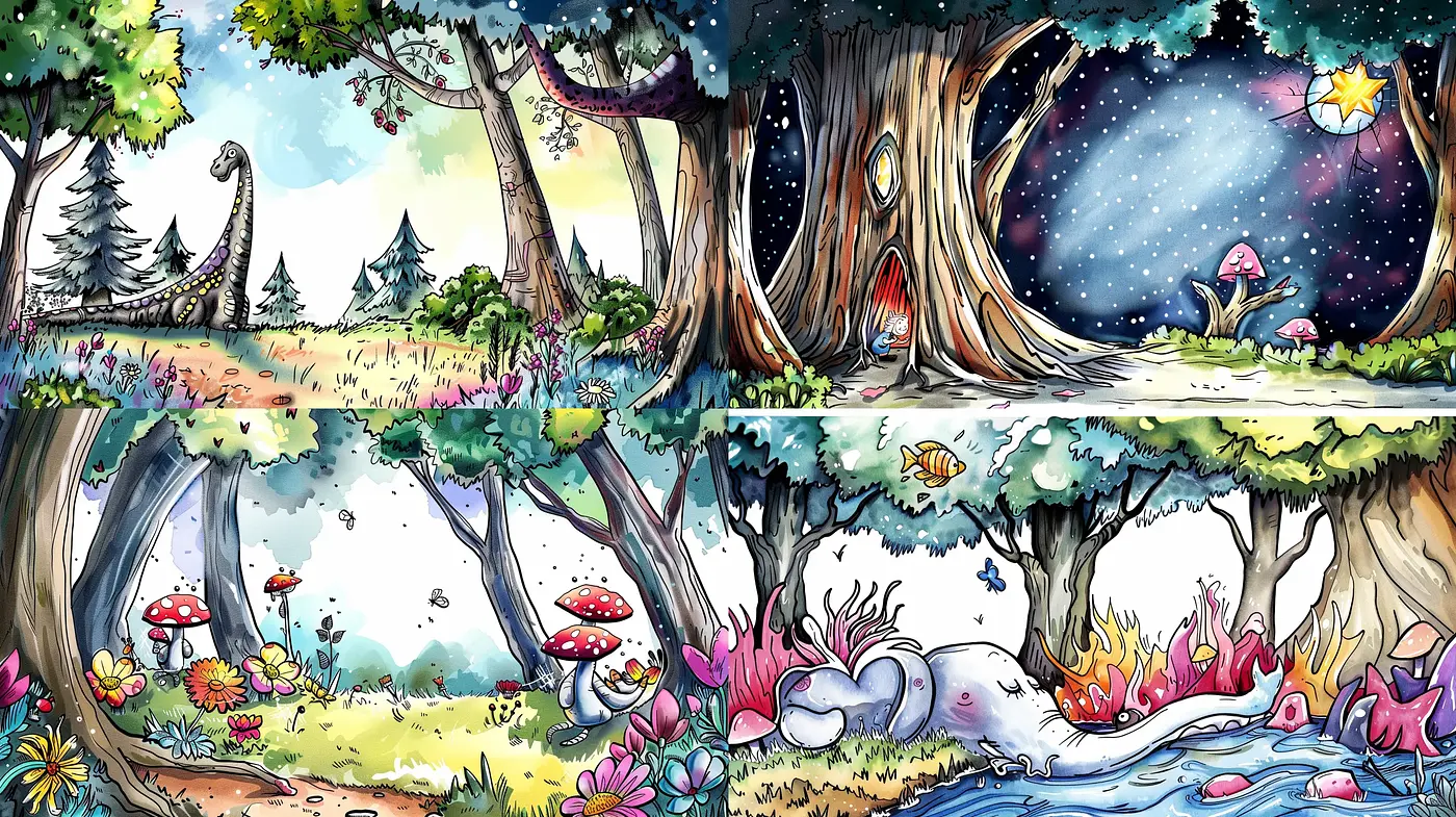 Enchanted Storybook Wilderness: A Vivid and Fantastical Artistic Journey - Midjourney sref style