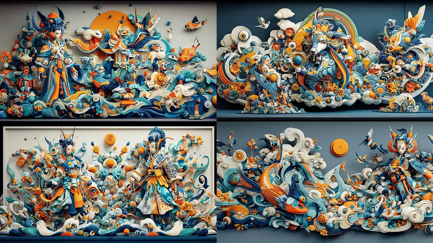 Vibrant and dynamic contemporary art with a whimsical oceanic theme - Midjourney sref style