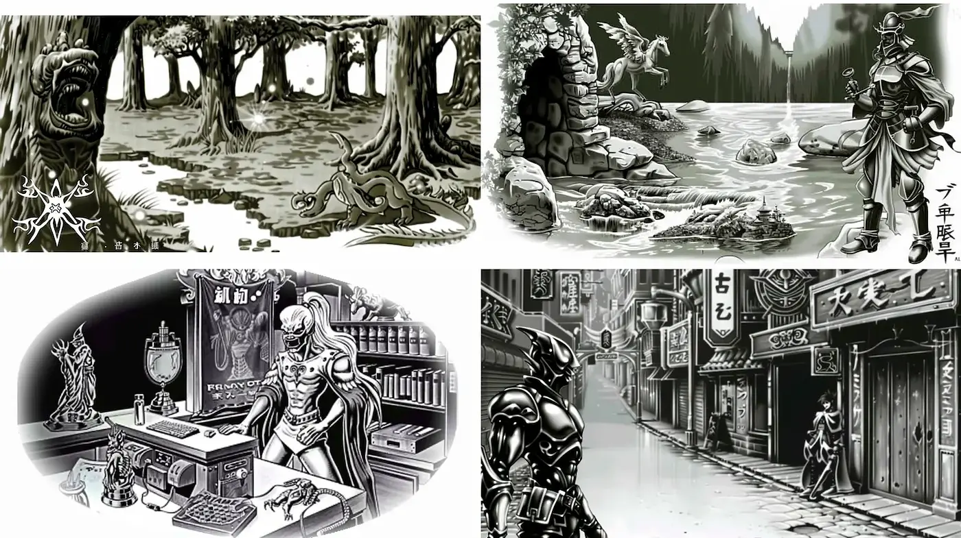 Dark Fantasy Illustrations with Intricate Details and Monochromatic Palette - Midjourney sref style