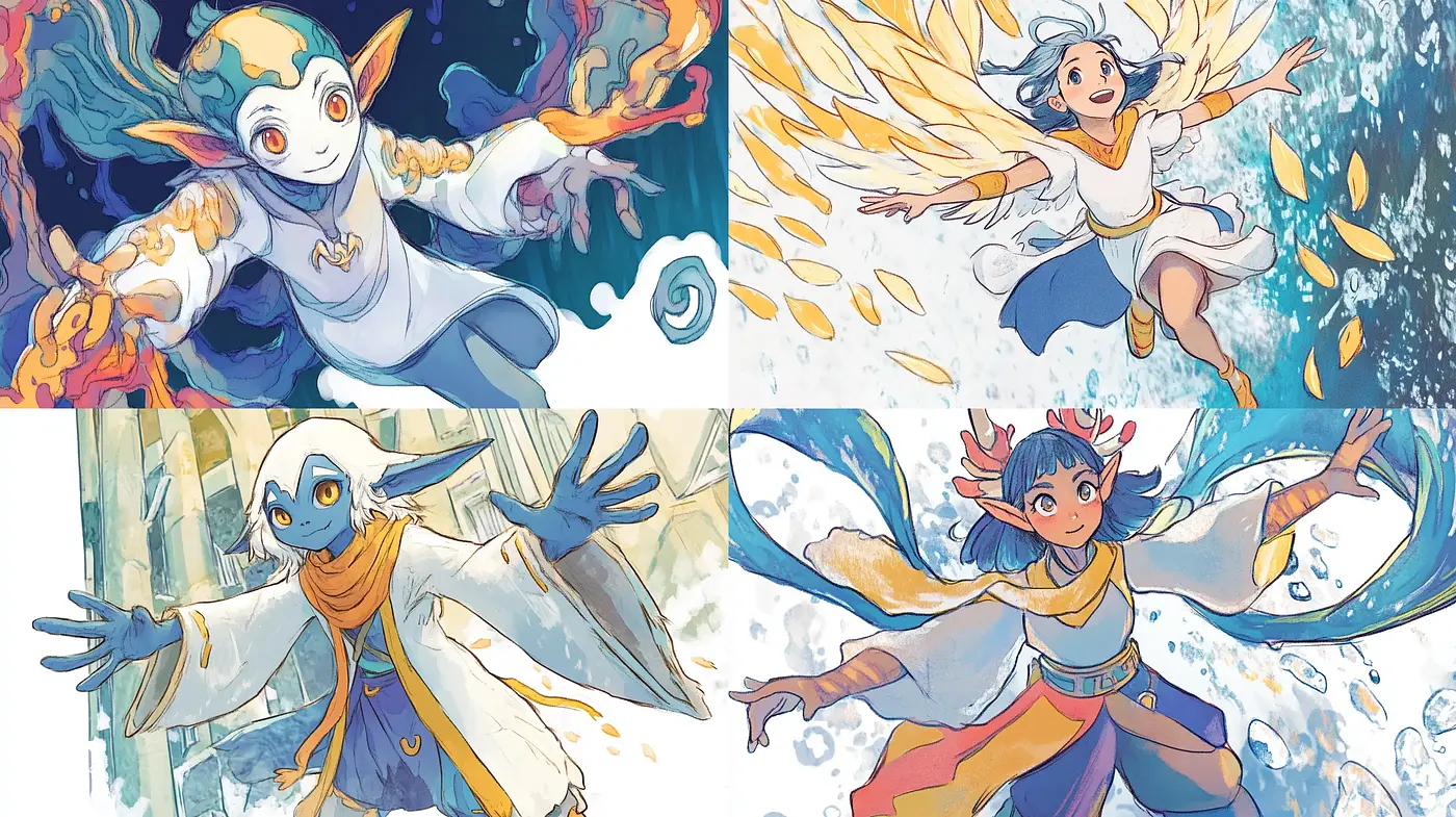 Ethereal Animated Fantasy: A Fusion of Vivid Hues and Whimsical Character Design - Midjourney sref style