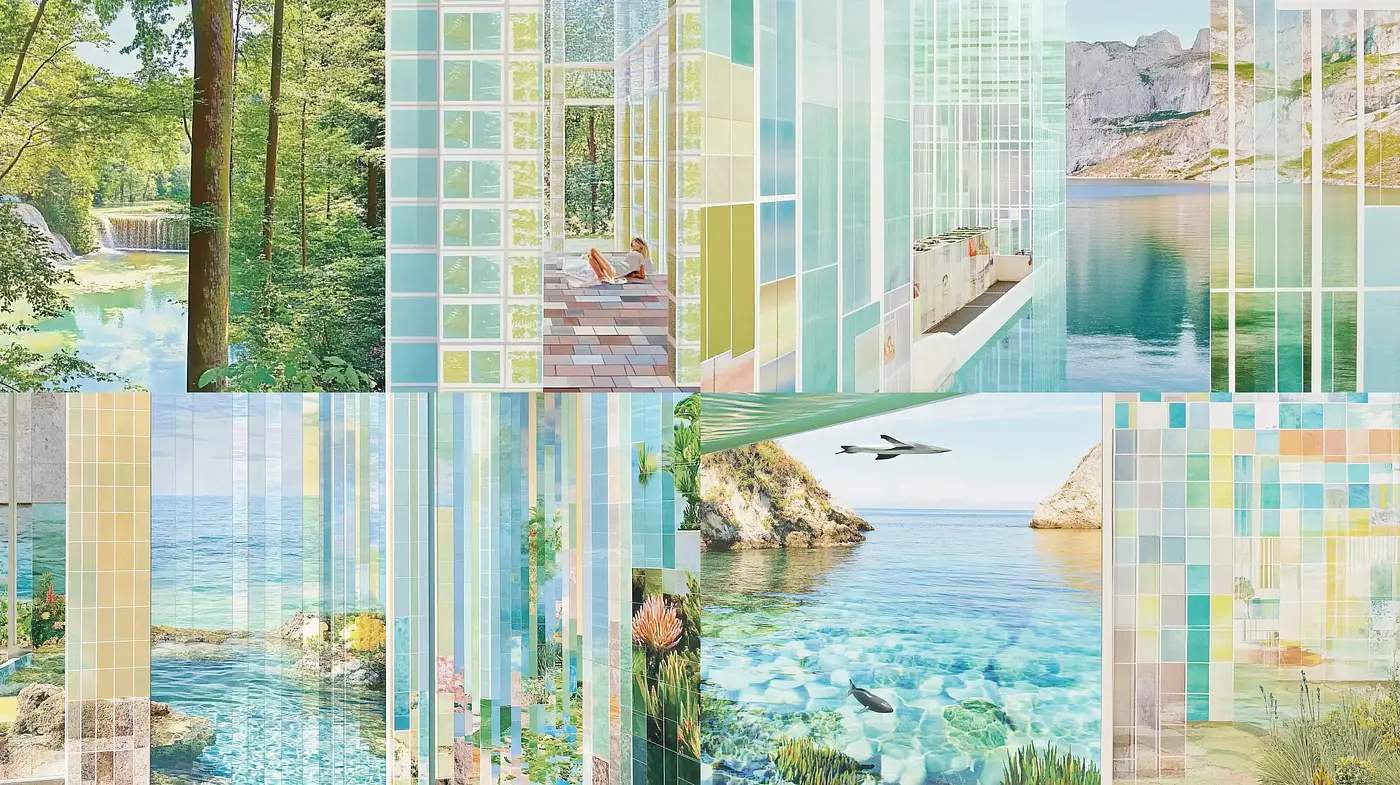Contemporary Mosaic Glasswork Vistas Inspired by Serene Landscapes - Midjourney sref style