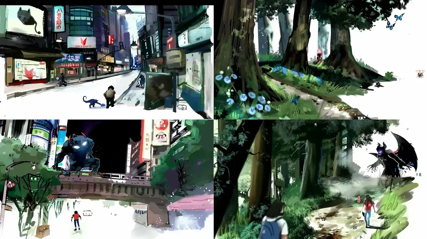 Dynamic Fusion of Urban and Natural Landscapes with a Touch of Fantasy - Midjourney sref style