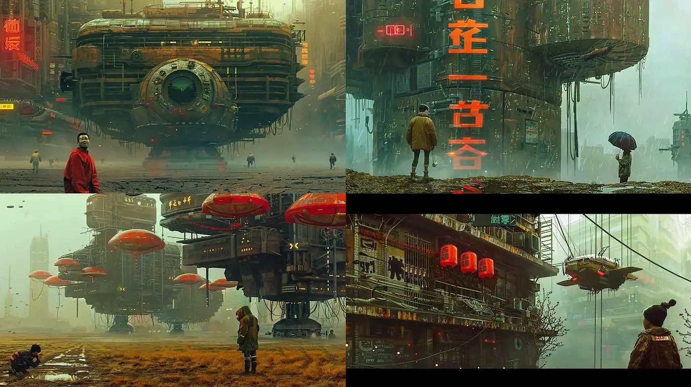 Futuristic Urban Landscapes with a Cyberpunk Aesthetic - Midjourney sref style