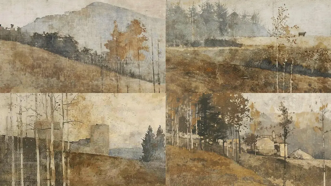 Muted Earthy Tones with Natural Landscapes and Impressionistic Influences - Midjourney sref style