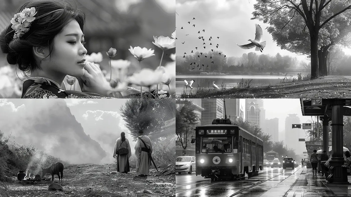 Monochromatic Elegance: A Study in Grayscale Harmony and Timeless Composition - Midjourney sref style
