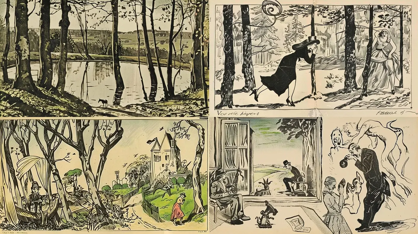 Sepia-Toned Nostalgia: A Homage to Vintage Storybook Illustrations - Midjourney sref style