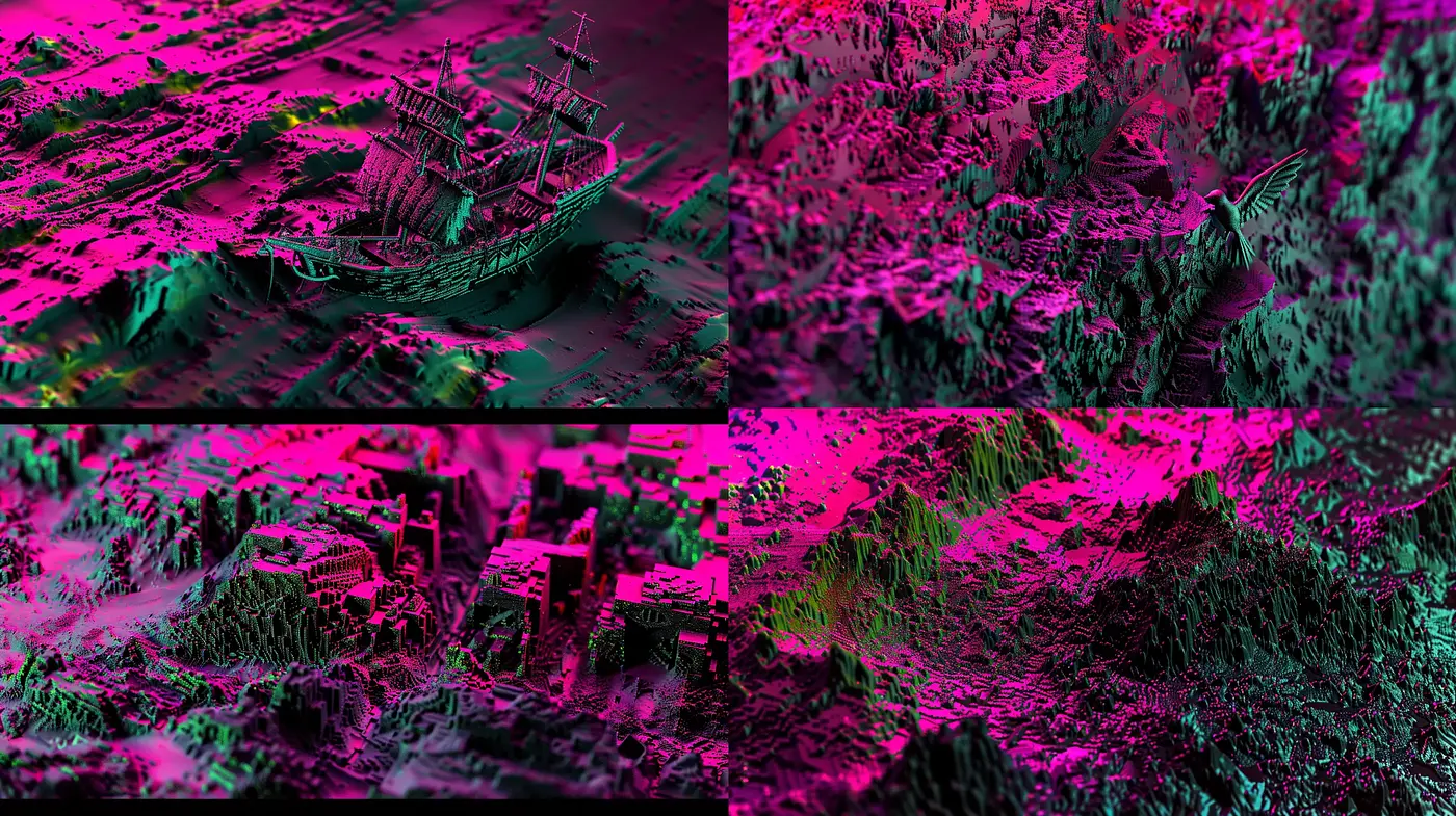 Cyberpunk Neon Glitchscape: A Textural Digital Fusion - Midjourney sref style