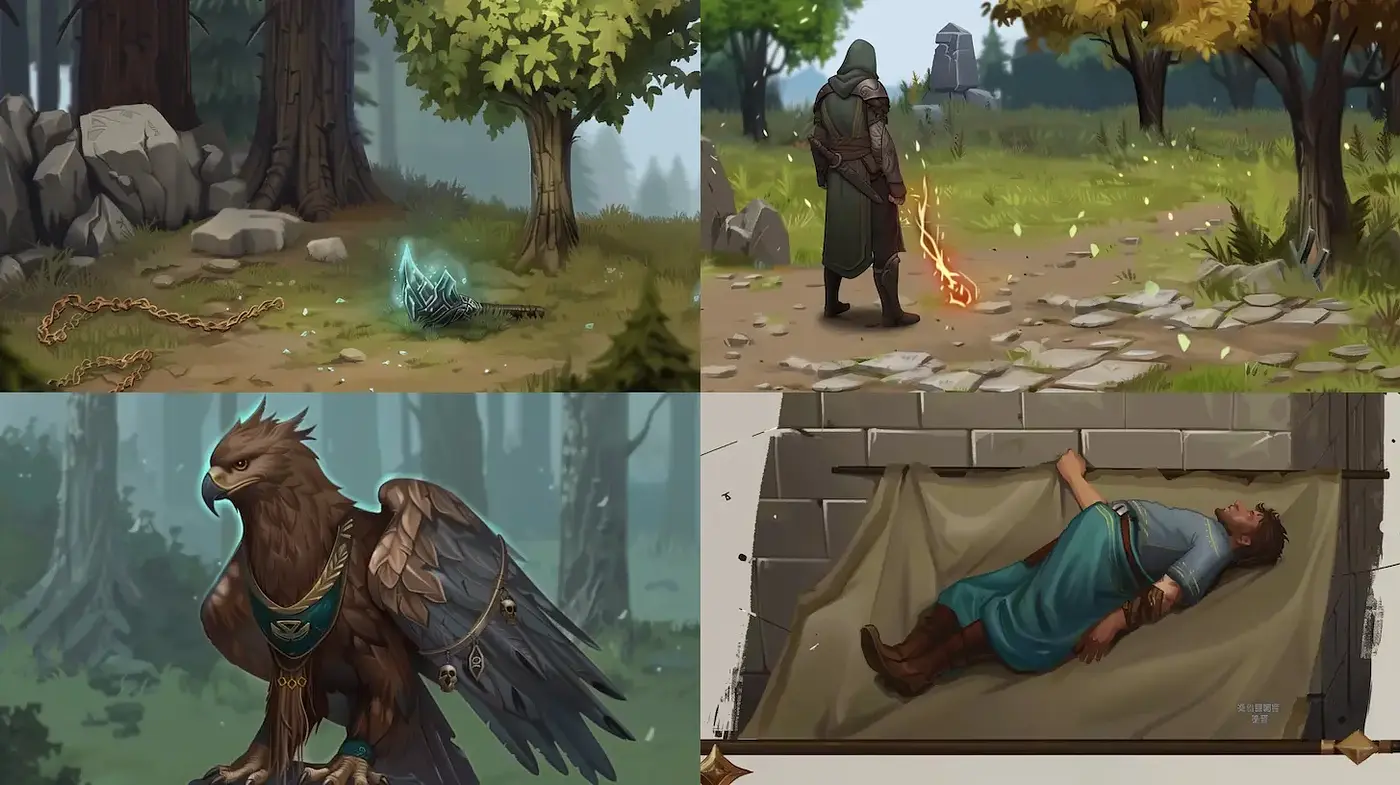 Mystical Forest Adventure in Semi-Realistic Fantasy Art Style - Midjourney sref style