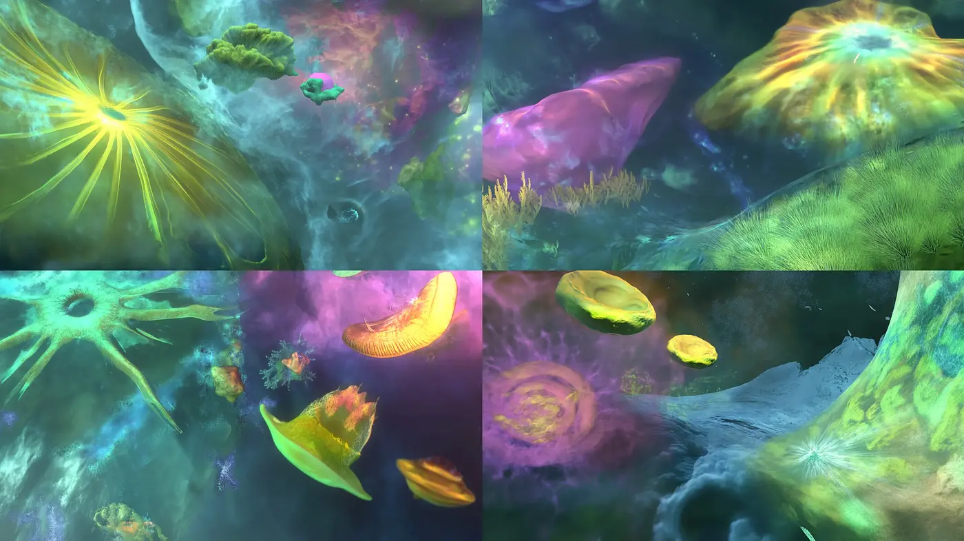 Transient Luminescent Dreamscape: A Blend of Ethereal Light and Surreal Textures - Midjourney sref style