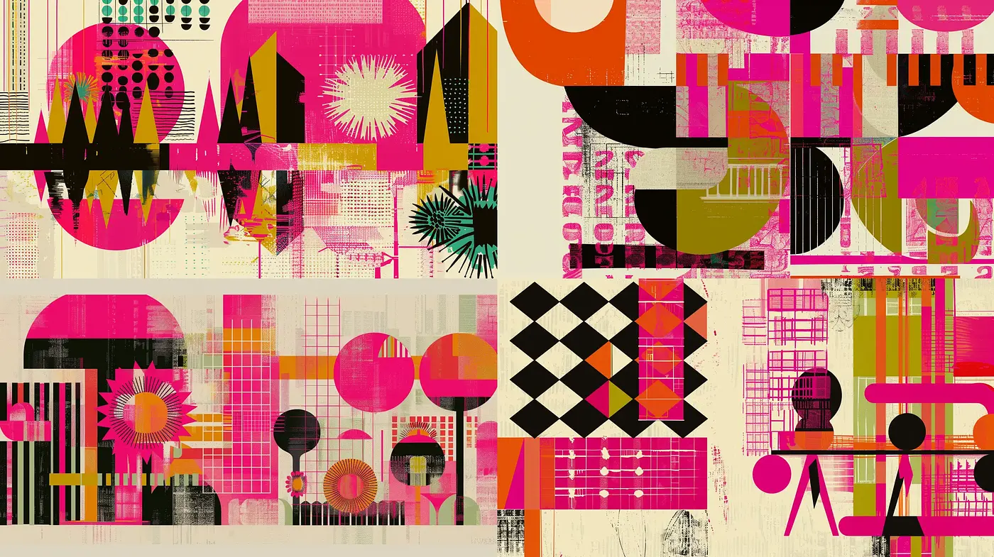 Geometric Abstraction with Retro Futurist Flair - Midjourney sref style