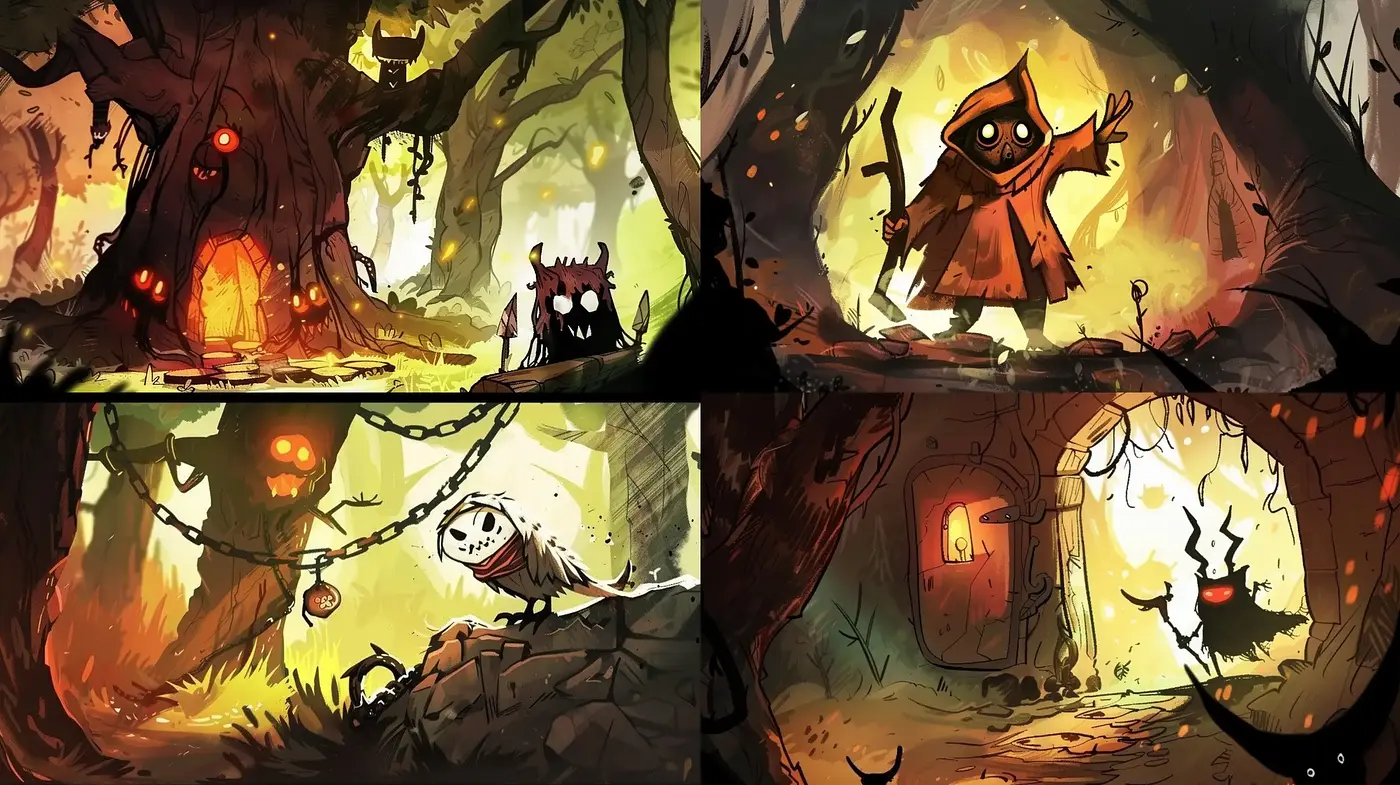 Enchanted Forest Whimsy: A Fusion of Warm Hues and Cartoon Mystique - Midjourney sref style