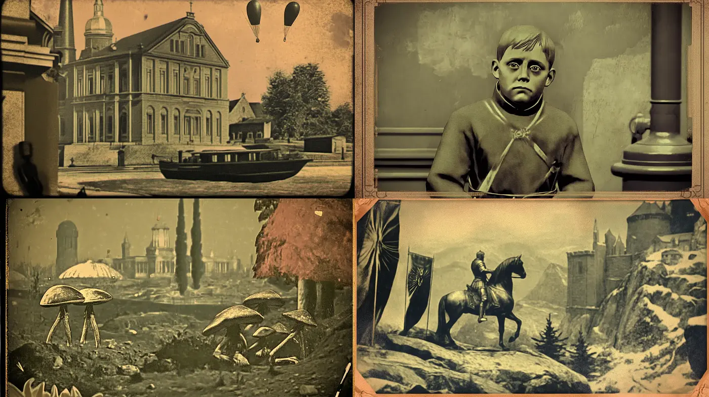 Sepia-toned Nostalgic Visions with a Touch of Surrealism - Midjourney sref style
