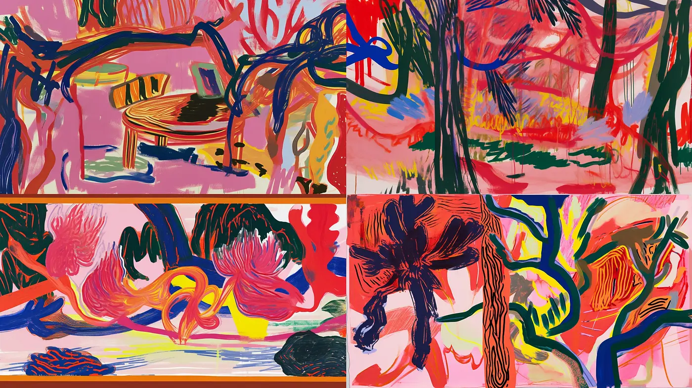 Vibrant Abstract Expressionism with Bold Brush Strokes and Primary Color Dominance - Midjourney sref style