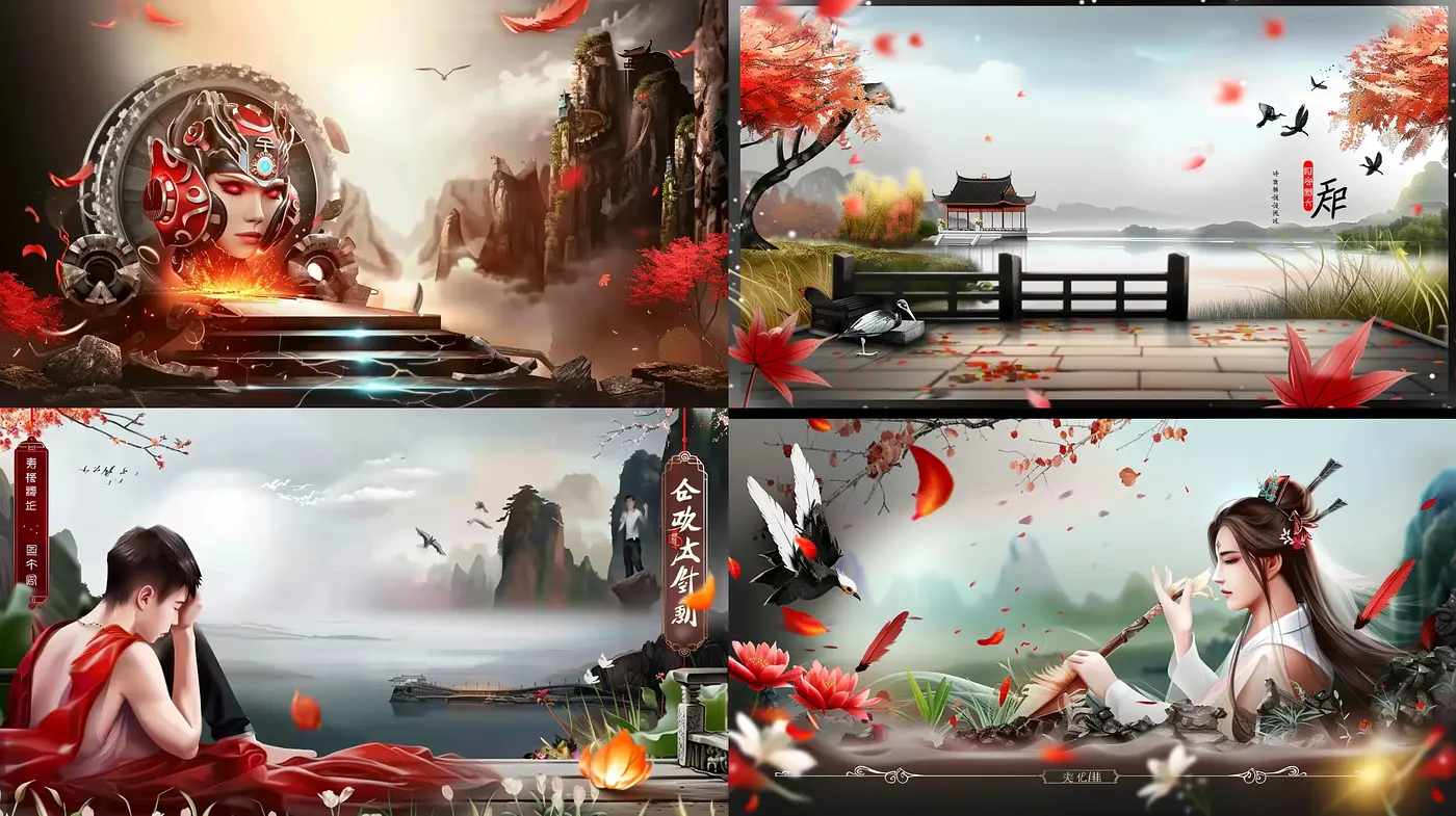 Ethereal East Asian Inspired Digital Artistry with a Consistent Autumnal Theme - Midjourney sref style