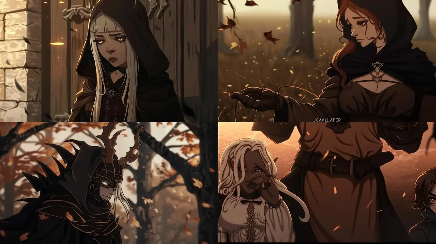 Autumnal Fantasy Embrace with a Mysterious Gothic Essence - Midjourney sref style