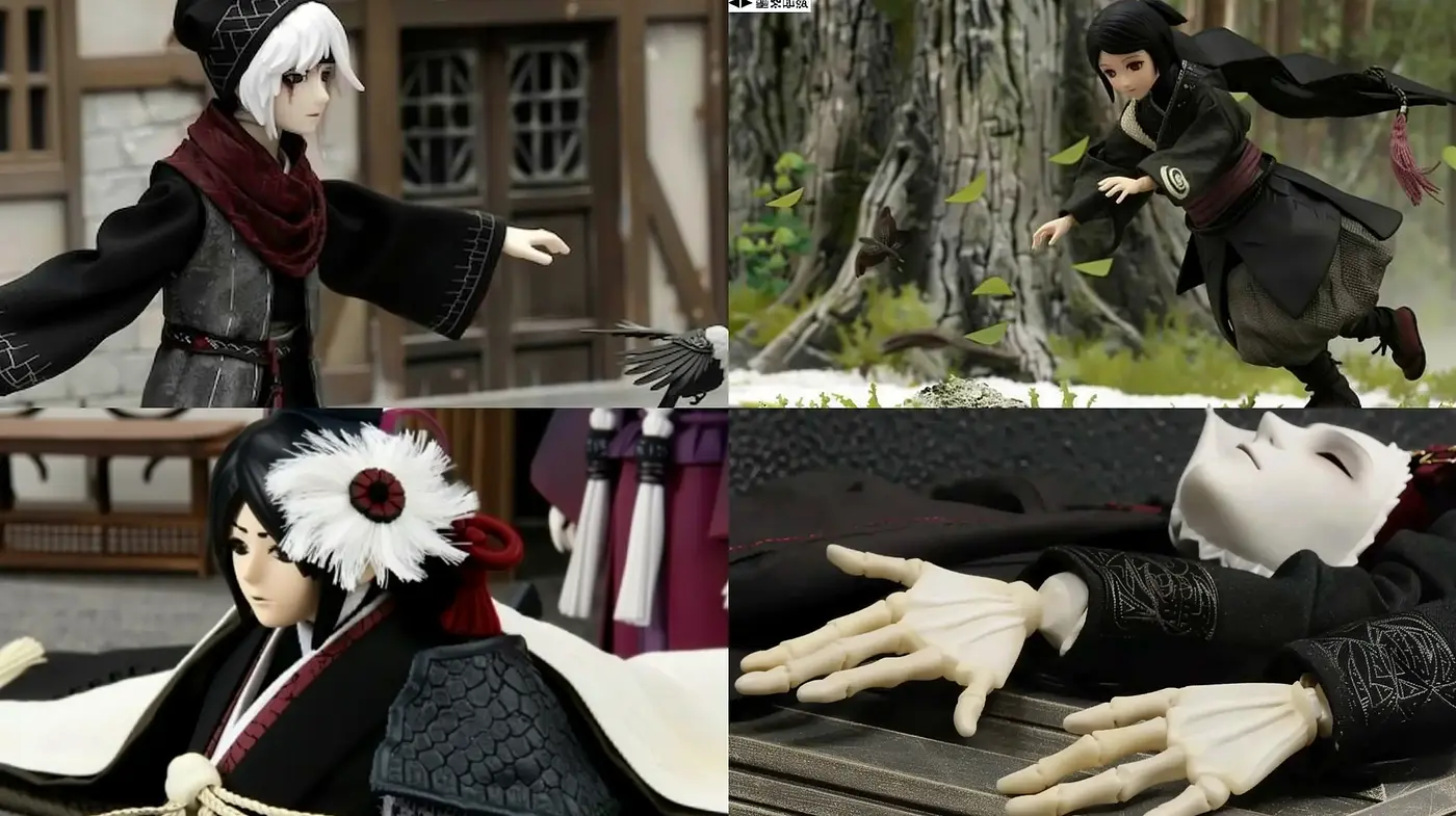 Ethereal Monochrome Elegance - A Surreal Blend of Japanese Anime and Artisan Doll Craftsmanship - Midjourney sref style