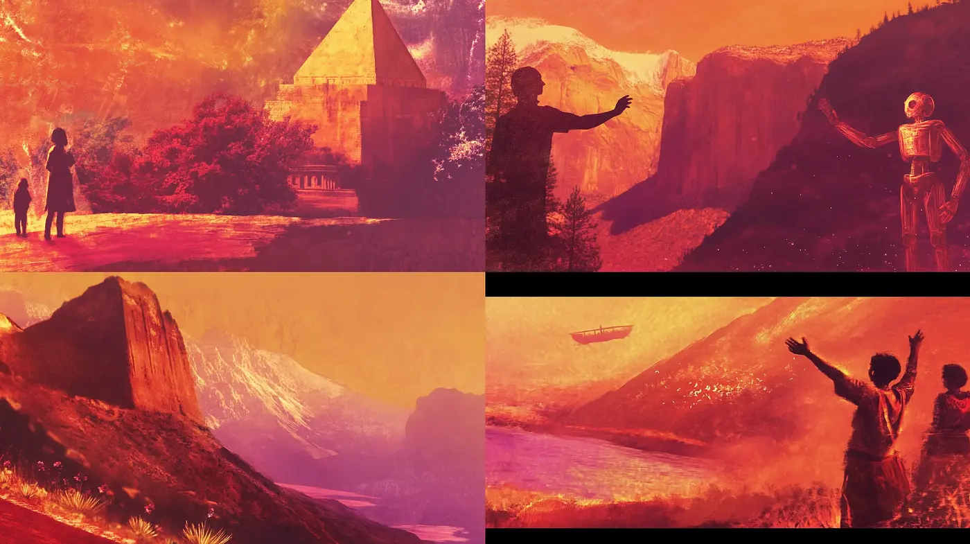 Sunset Hues and Nostalgic Brushstrokes: A Timeless Journey - Midjourney sref style