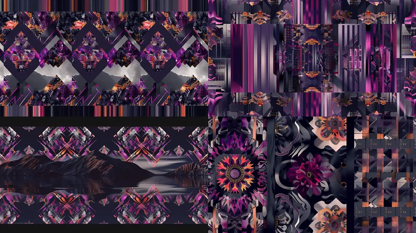 Richly Textured and Vibrant Geometric Patterns with Natural Elements - Midjourney sref style