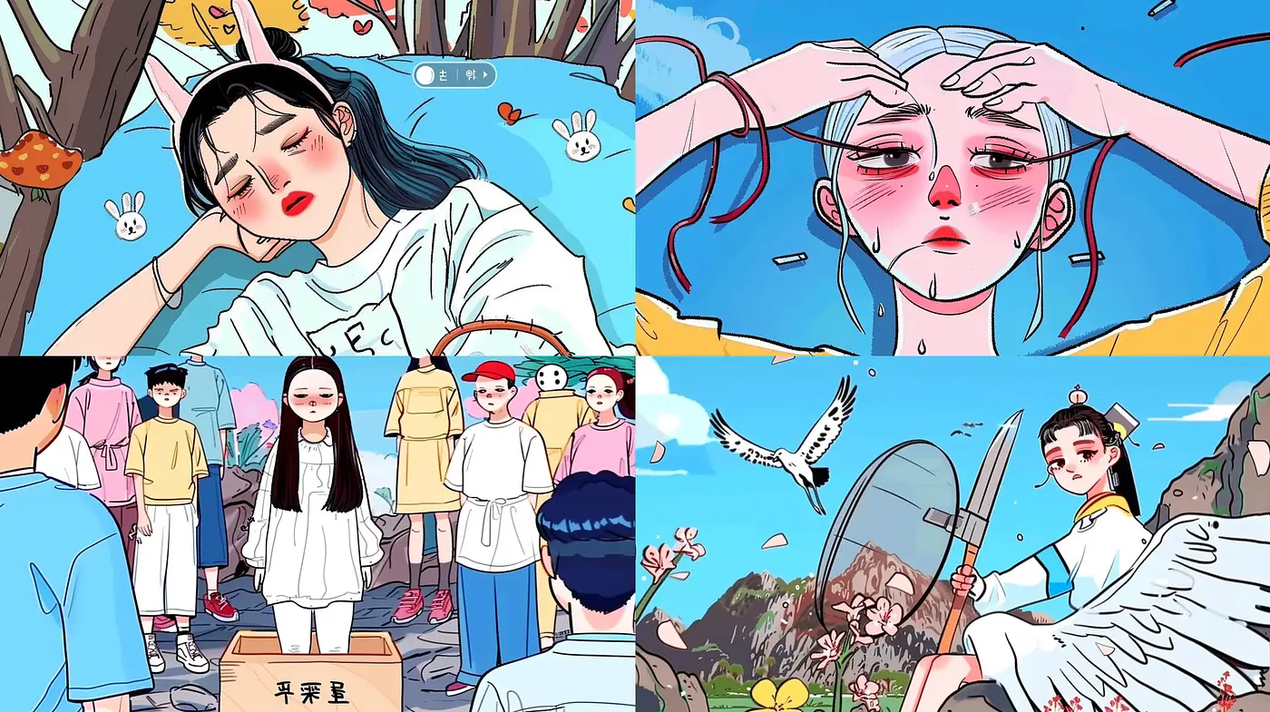 Consistent Narrative in Stylized Modern Cartoon Frames - Midjourney sref style