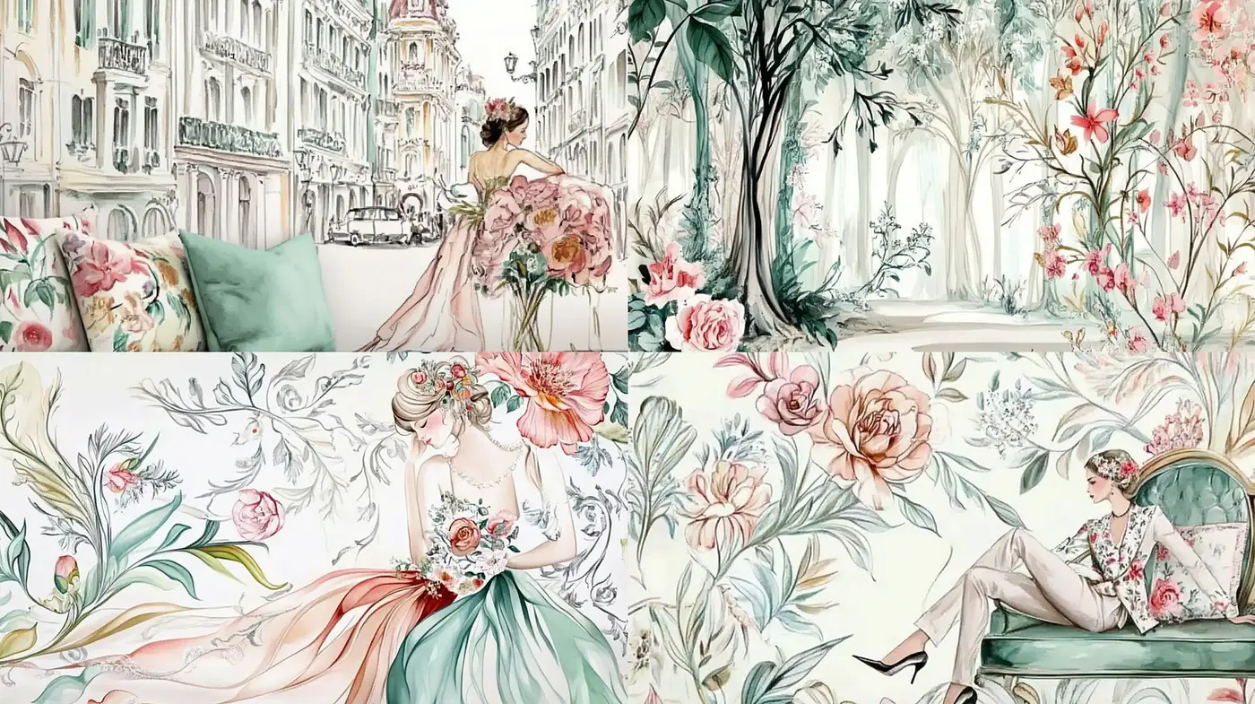 Ethereal Watercolor Elegance: A Botanical Symphony in Pastel Hues - Midjourney sref style