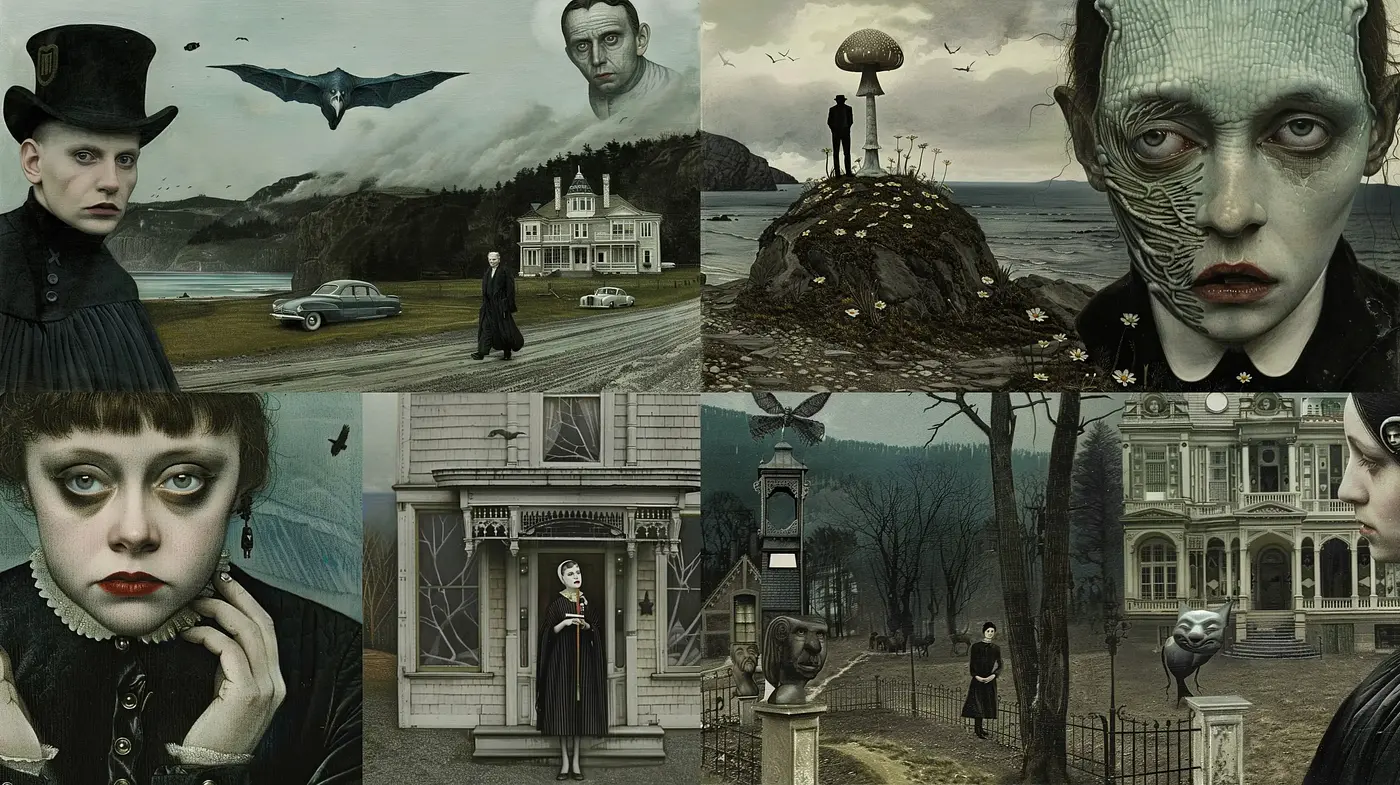 Ethereal Gothic Elegance: A Study in Somber Tonalities and Surreal Imagery - Midjourney sref style