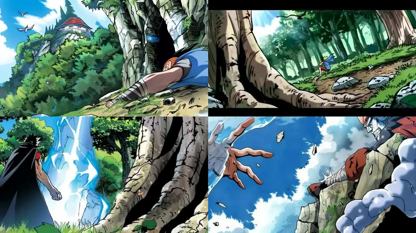 Vibrant Anime-inspired Nature Scenes with Striking Textural Detail - Midjourney sref style
