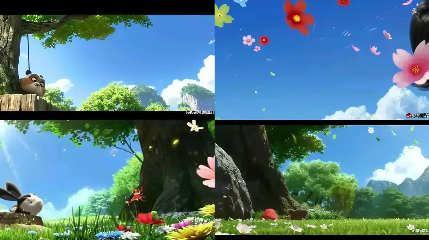 Lush Pastoral Fantasy Landscape in Bright Animation Style - Midjourney sref style